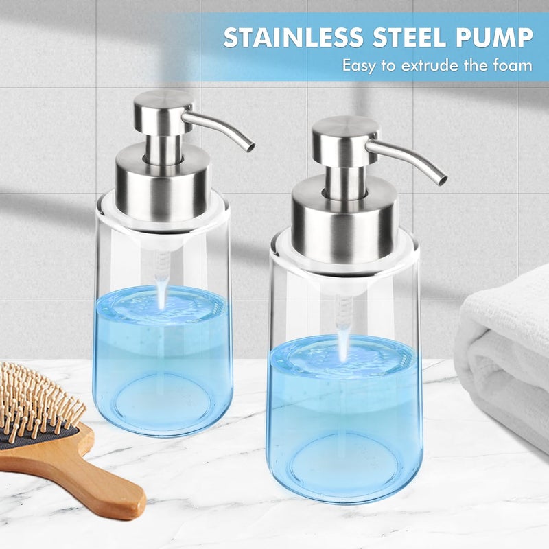 GLUBEE Thick Glass Soap Dispenser with Rust Proof Stainless Steel Pump, Clear Foam Soap Dispenser with Wide Opening for Kitchen and Bathroomï¼ˆ15 Ozï¼‰ - Image 4